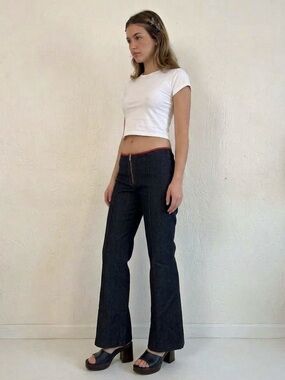 VINTAGE Y2K Low Rise Flare Stretch Jeans Size 8-10 Dark Wash 2000s